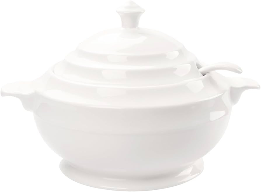 Casserole Dish with Serving Handle, 2.7-quart White French Soup pot, Ceramic Tureen with Lid and ... | Amazon (US)