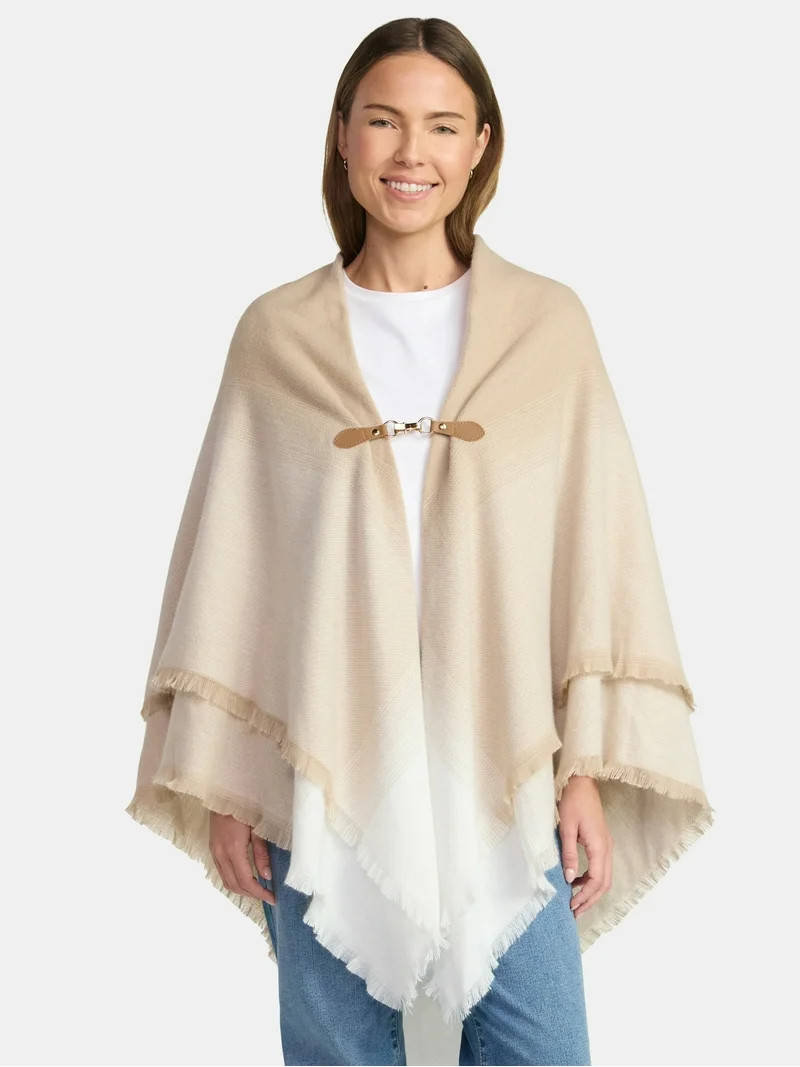 Time and Tru Women's Gradient Weave Toggle Poncho, Tan, Size S/M | Walmart (US)