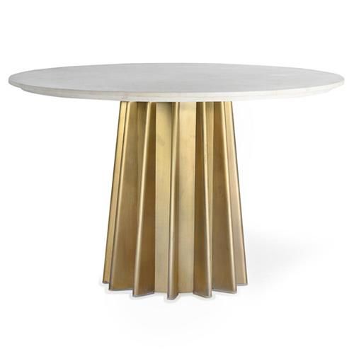 Aurora Hollywood Regency White Marble Brass Pedestal Round Dining Table - 47"W | Kathy Kuo Home