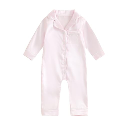 Multitrust Newborn Baby Girl Boy Silk Pajamas Long Sleeve Button Down Satin Infant Pjs One Piece Jumpsuit Loungewear (Pink, 0-3 Months) | Amazon (US)