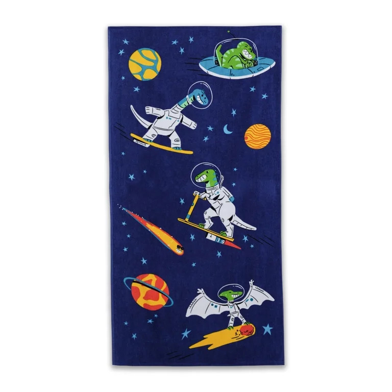 Mainstays Kids Space Dinosaur Beach Towel 30 x 60 Inches, Cotton and Recycled Polyester | Walmart (US)