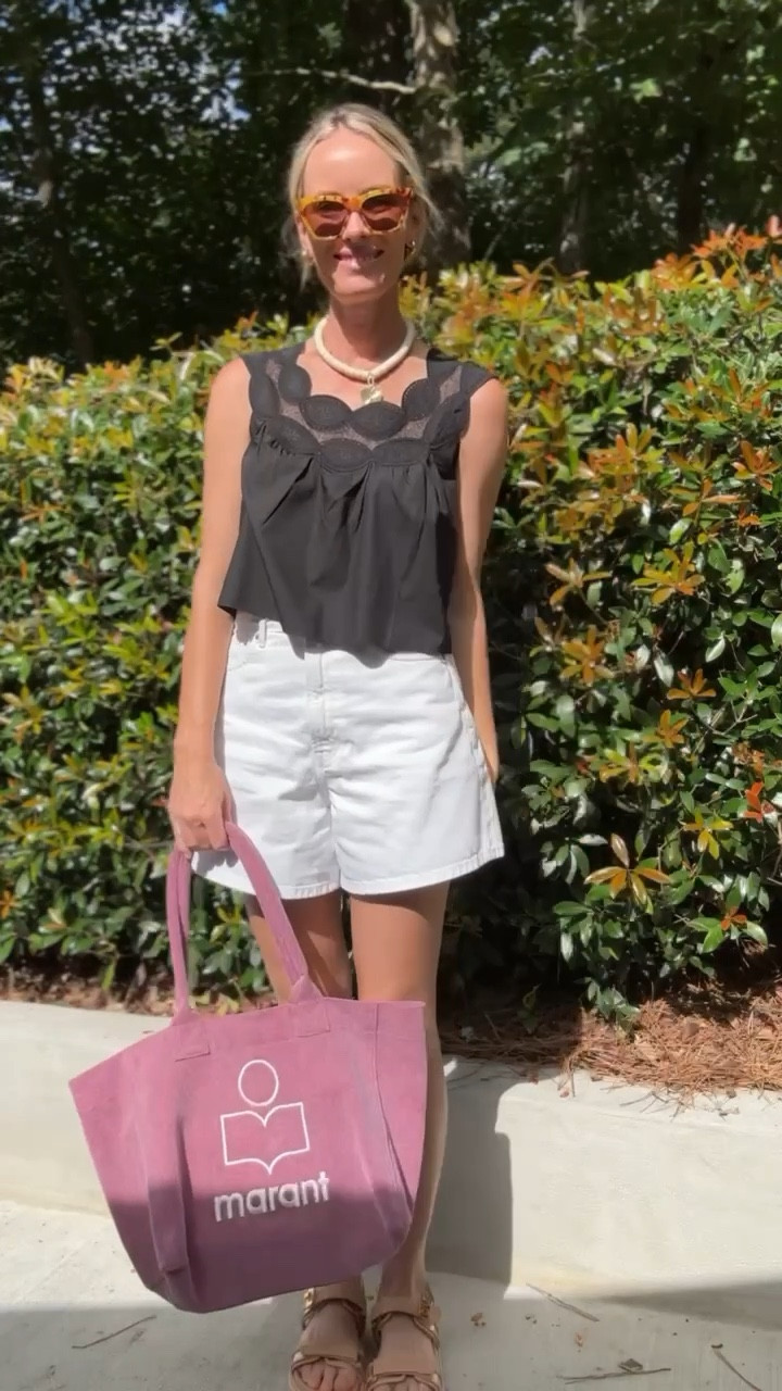 easy monday OOTD 🤎 this adorable j. crew tank top is 30% off right now.. snag while you can! paired it with my fave everlane shorts and a fun tote 🫶🏻

#LTKBacktoSchool #LTKItBag #LTKStyleTip
