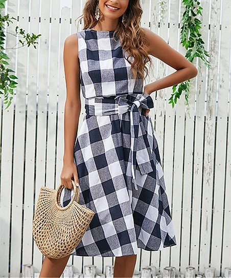 Black & White Plaid A-Line Dress - Women | Zulily