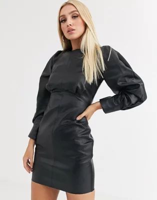 ASOS DESIGN leather look gathered shoulder mini dress | ASOS US