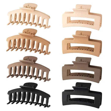 8 Pcs Large Hair Claw Clips for Thick Hair Big Claw Clips for Women & Girls Neutral Claw Clips 90s J | Walmart (US)