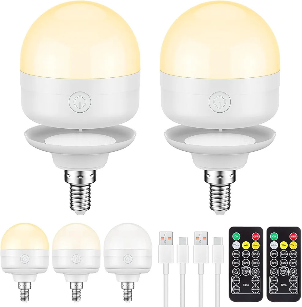 SCOPOW 2Packs E12 Rechargeable Light Bulbs with Remote Control Timer and 3 Color Temperature Opti... | Amazon (US)