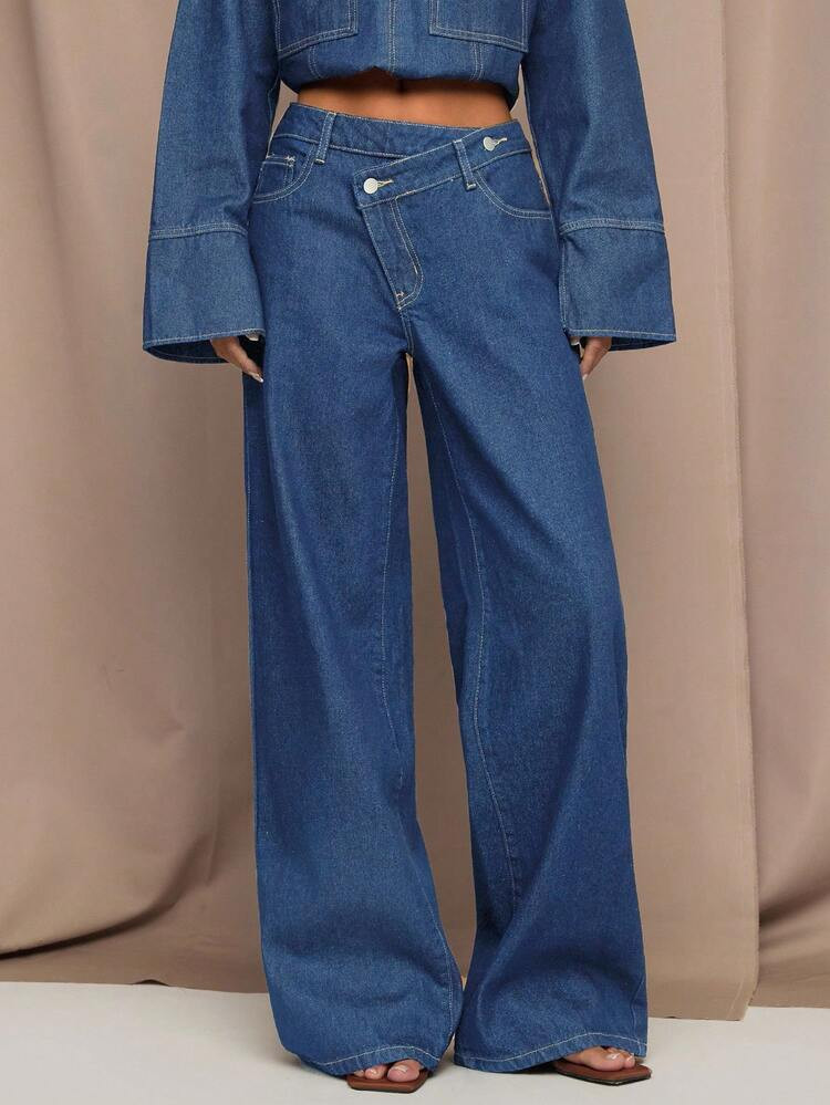 Jeans Anchos Azul Lavado Medio Talla 27 | SHEIN