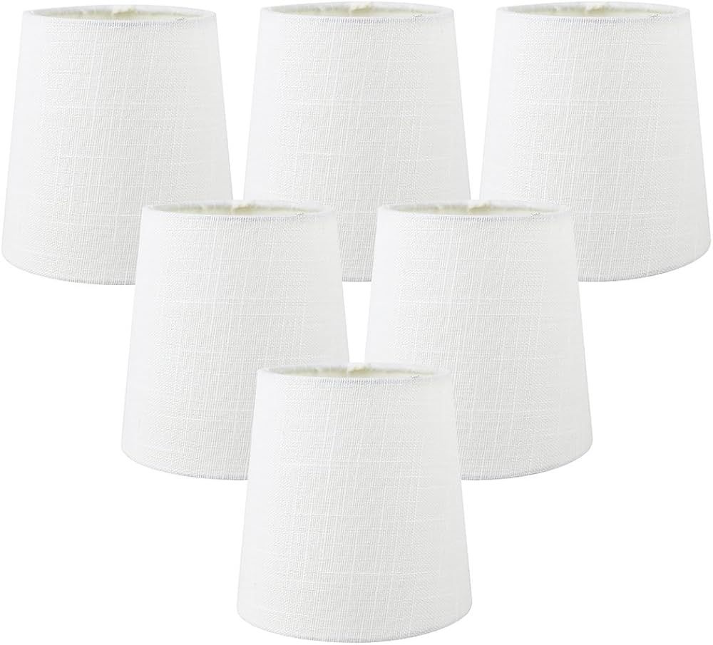 MERIVILLE Set of 6 Off White Linen Clip On Chandelier Lamp Shades, 4-inch by 5-inch by 5-inch | Amazon (US)