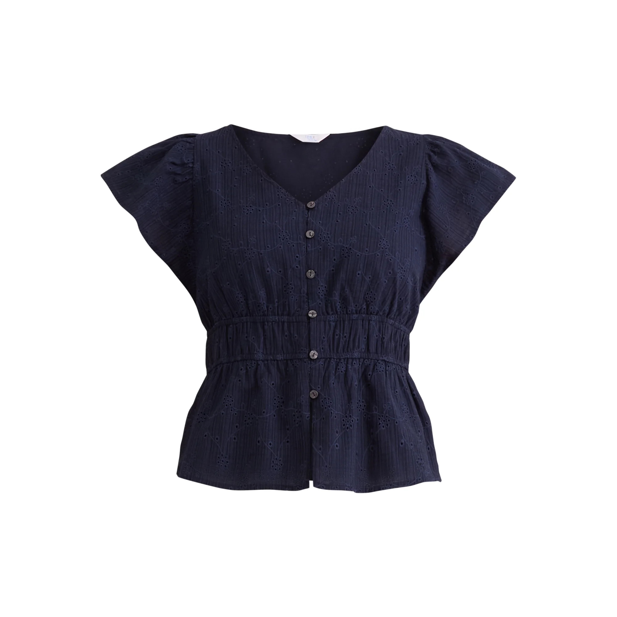 Time and Tru Women's Eyelet Peplum Top, Sizes XS-XXXL | Walmart (US)