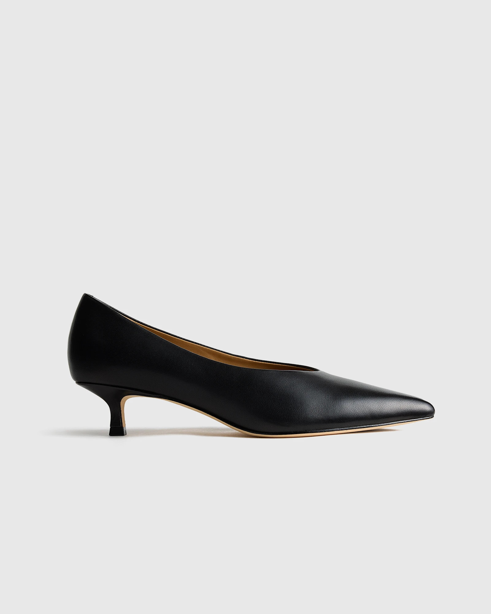 Quince | Women's Italian Leather Pointed Toe 40mm Kitten Heel Pump in Almond, Size 9 | Quince