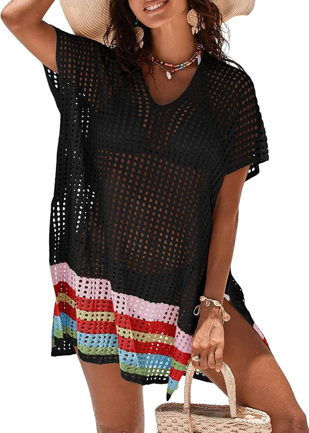 Dokotoo Women's Swimwear Beach Bikini Swimsuit Color Block Cover-ups Crochet Striped Side Split M... | Amazon (US)