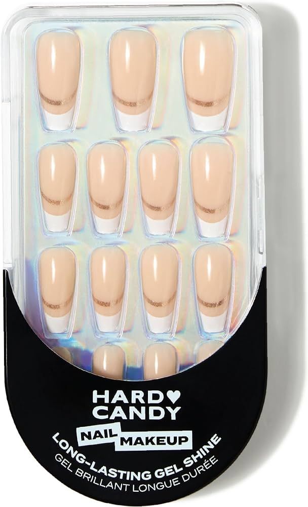 Hard Candy Press On Nails, Reusable with Gel Shine Finish, Gilded, White French Tip, Long Balleri... | Amazon (US)