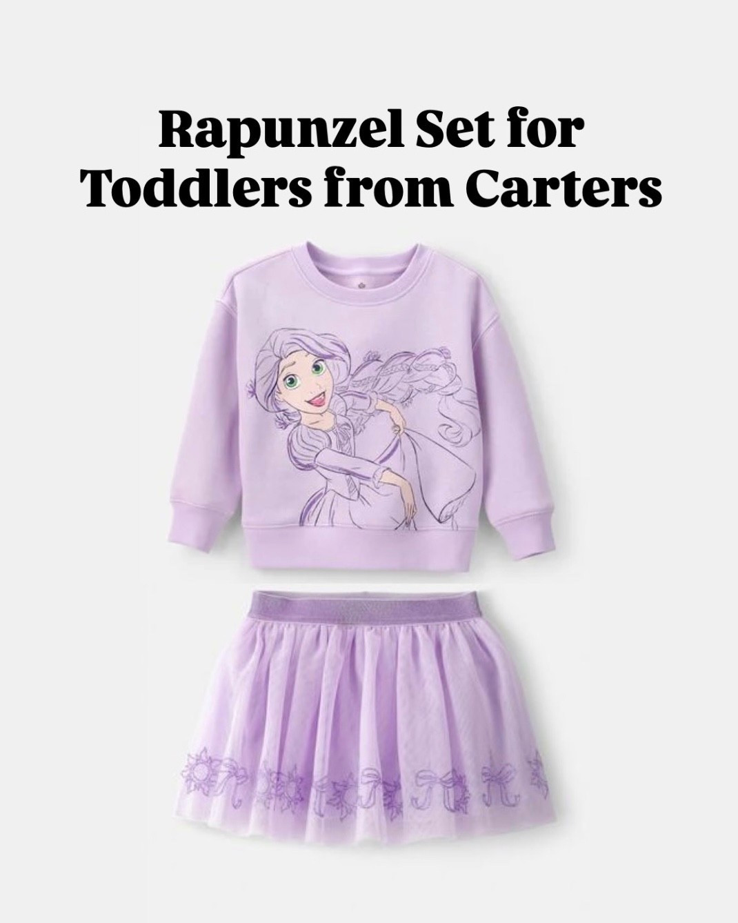 Cute Rapunzel sweatshirt and skort set for toddlers from Carters 

#LTKootd #LTKTravel #LTKKids
