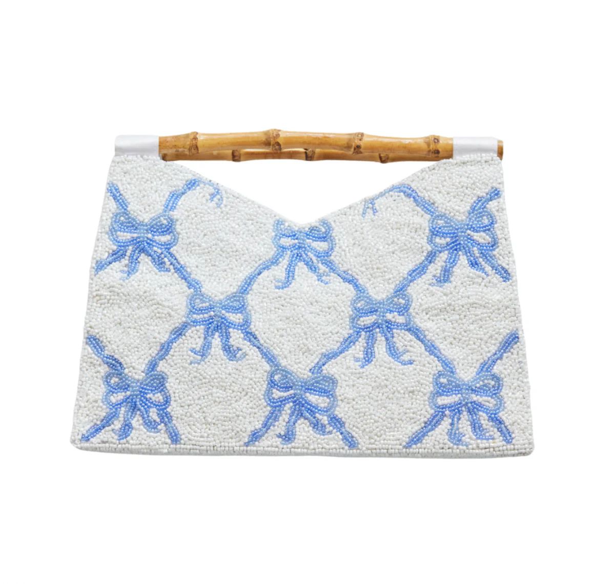 Bamboo Handle Clutch in Blue Bows | Beth Ladd Collections
