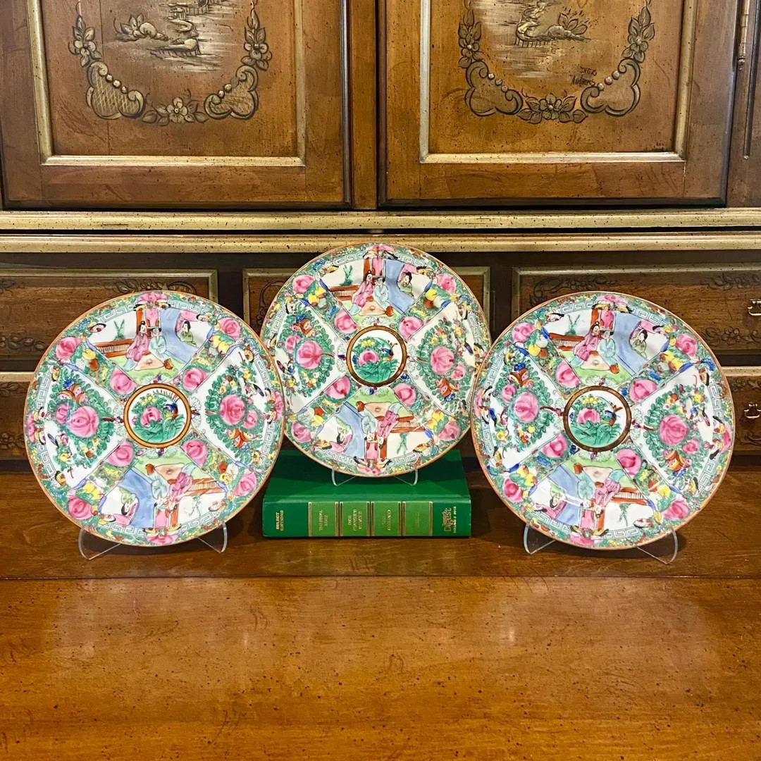 Set of 3 Rose Medallion Porcelain 9" Plates | Etsy (US)
