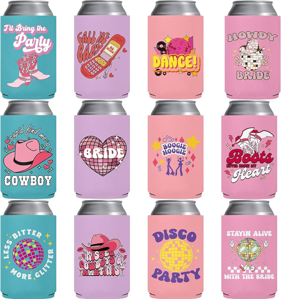 Disco Cowgirl Bachelorette Party Can Cooler - Let Go Girls Themed Party Can Sleeve 12-Pack Bridal... | Amazon (US)