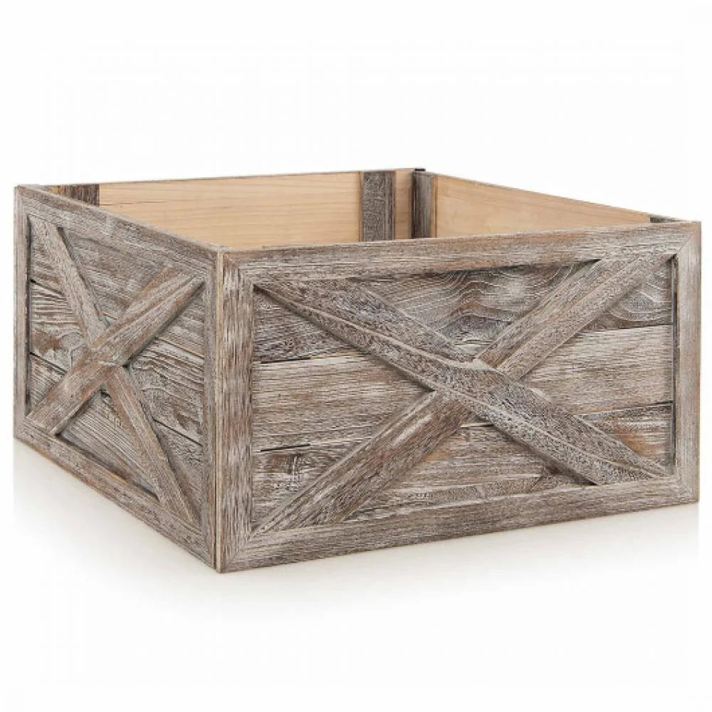 28.5 Inch Wooden Tree Collar Box for Indoor/Outdoor Use-Gray | Shop Simon