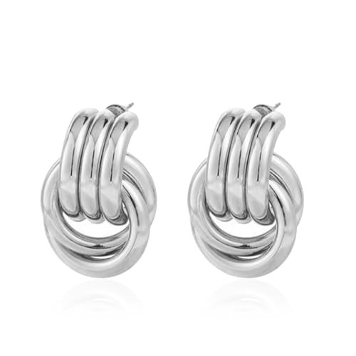 Chunky Silver Earrings for Women Trendy Silver Knot Earrings Big Statement Earrings Stackable Earrings Jewelry Gift for Girls | Amazon (CA)