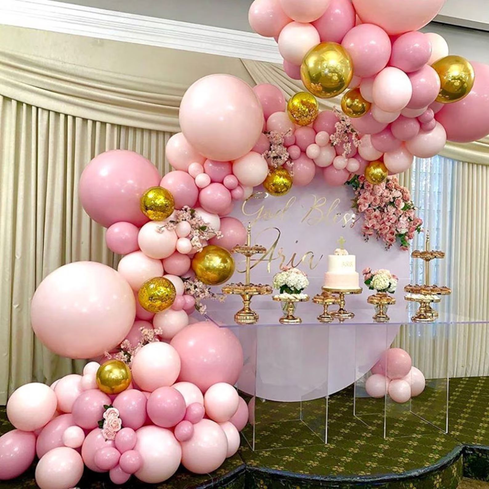 DIY Baby Pink Balloons Garland Kit 4D GOLD Metal Chrome Balloon Garland Wedding baby SHOWER Engag... | Etsy (US)