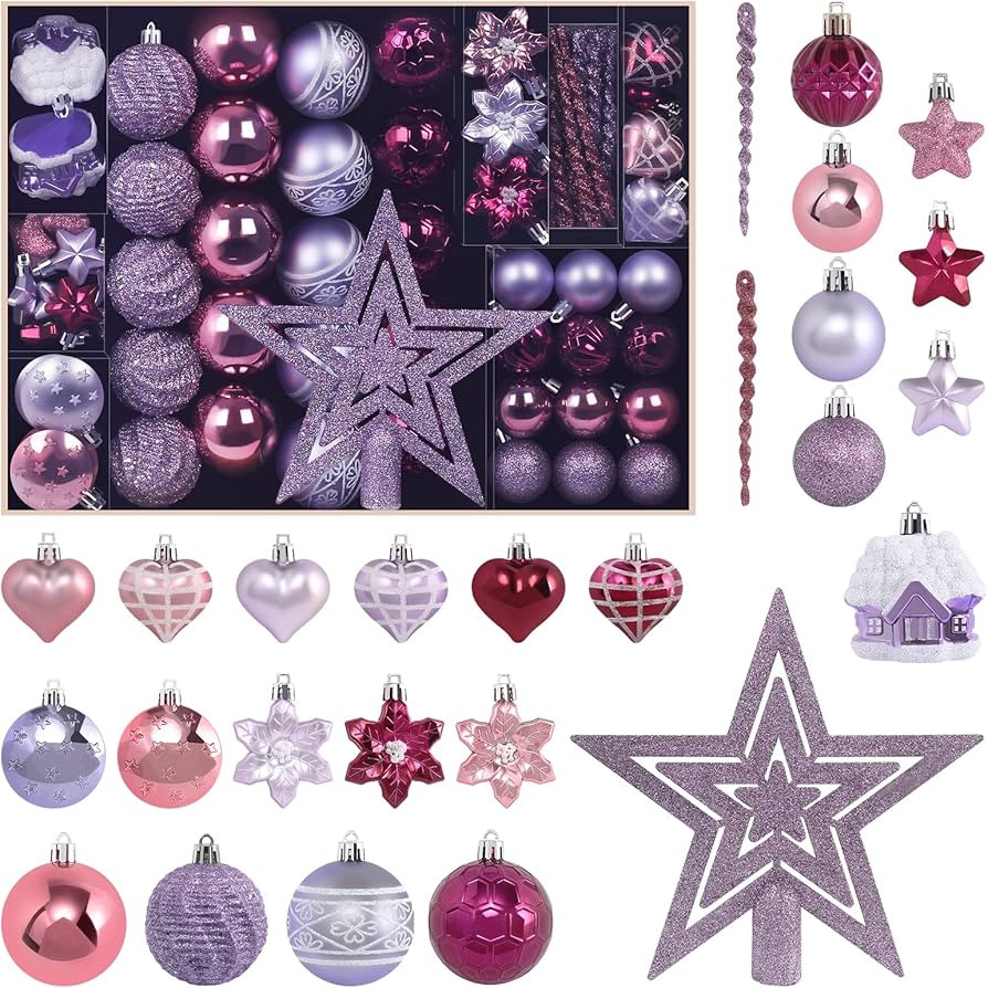 Christmas Ball Ornament Set, 88Pcs Plastic Shatterproof Christmas Xmas Tree Hanging Decorations, ... | Amazon (US)