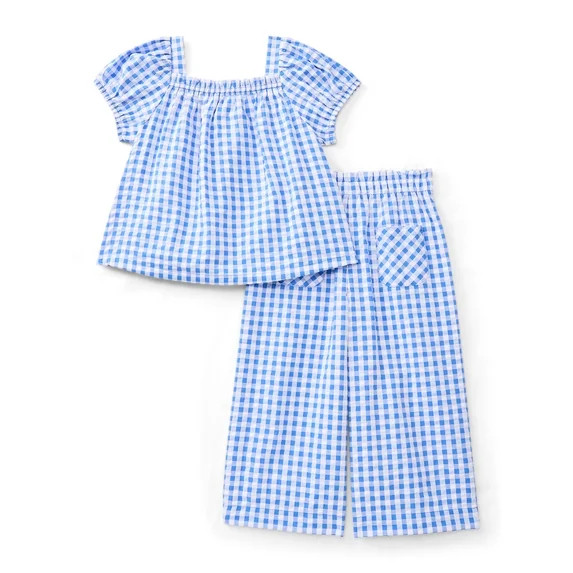 Wonder Nation Toddler Girls' Cotton Seersucker Top and Wide Leg Pants Set, 2-Piece, Sizes 12M-5T | Walmart (US)