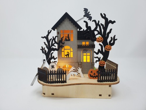 World Market Halloween Laser Cut Wood Haunted House LED Light Up Decor 2022 NWT  | eBay | eBay US
