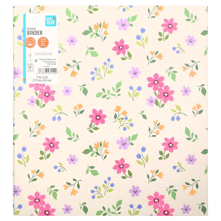 Pen+Gear Fashion 1.5" Round-Ring Binder, Multicolor Flowers | Walmart (US)