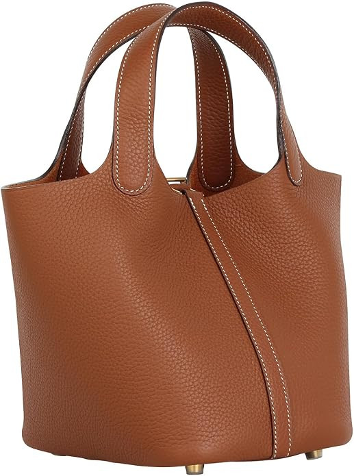 Genuine Leather Bucket Bag with a Scarf for Women Handbag tote bag with metal clasp, market tote ... | Amazon (US)