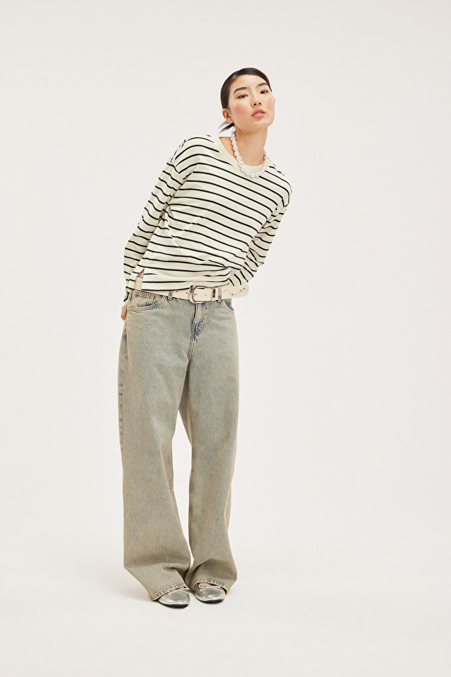 Off-white striped soft long-sleeve top | Monki