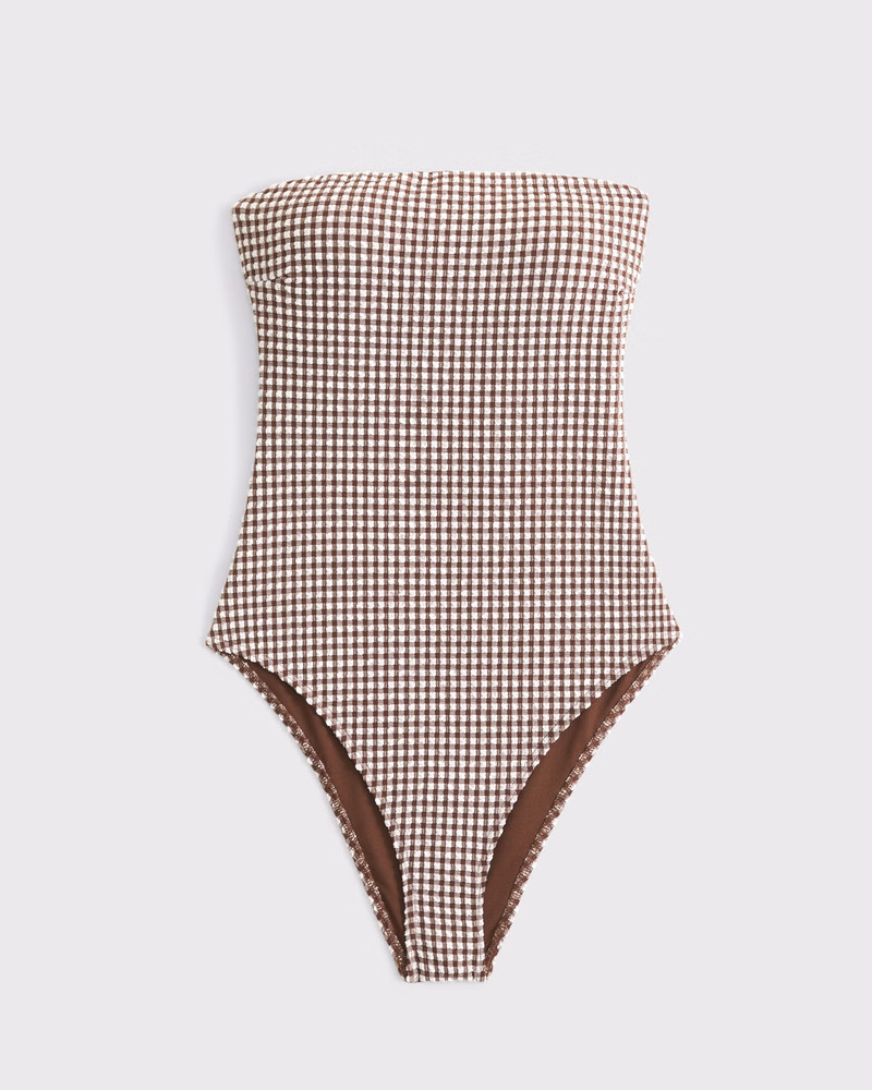 Abercrombie & Fitch Women's Curve Love A&F Marina One-Piece Swimsuit in Brown Gingham - Size S | Abercrombie & Fitch (US)