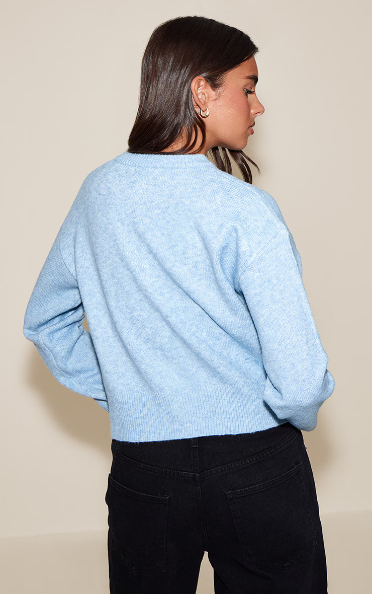 Light Blue Crew Neck Knit Cardigan | PrettyLittleThing UK
