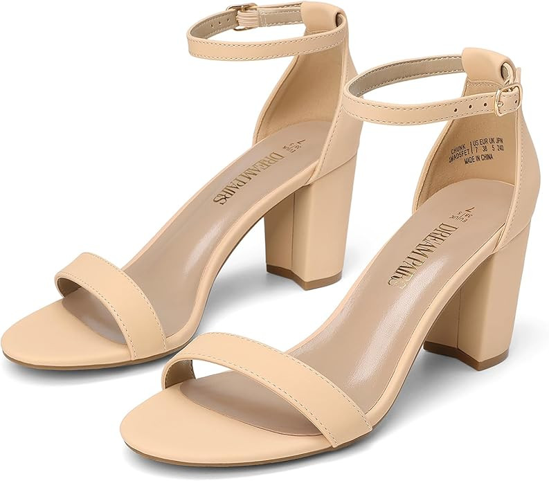 DREAM PAIRS Women's Comfort Block Heel Sandals | Open Toe Adjustable Ankle Strap Chunky Dress Hee... | Amazon (US)
