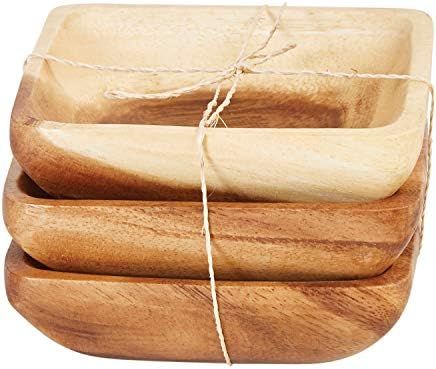 Creative Co-Op Square Acacia Wood Bowls (Set of 3 Pieces) Dish, Brown | Amazon (US)