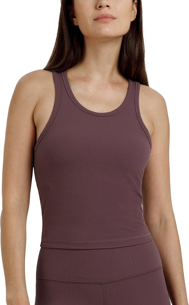 Colorfulkoala Women's Dreamlux Ribbed Racerback Workout Tank Tops with Built-in Shelf Bra Padded ... | Amazon (US)