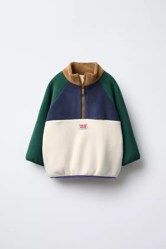 COLOR BLOCK LABEL POLAR FLEECE SWEATSHIRT | Zara US