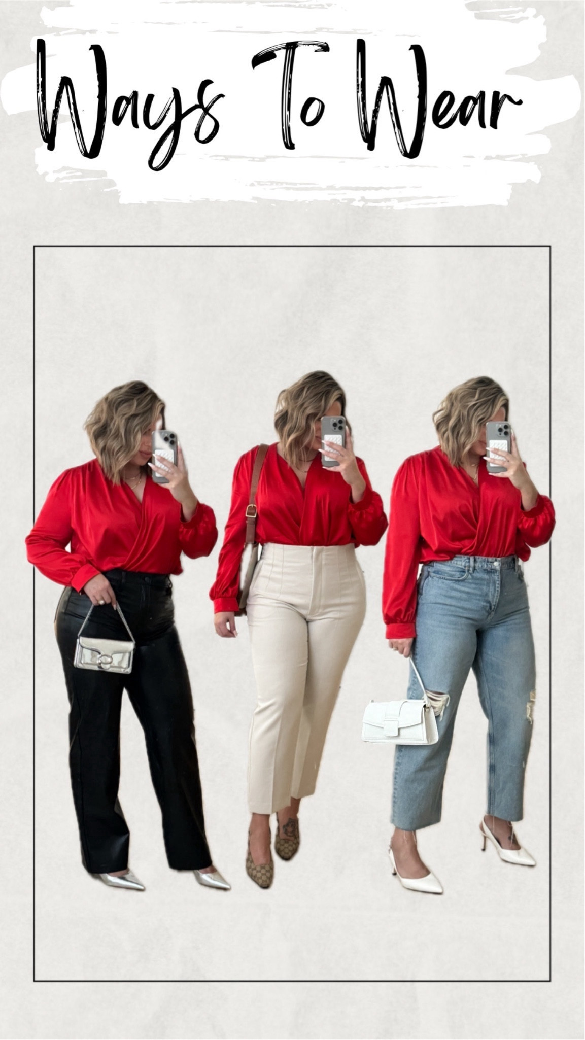 Top XL 
Leather pants 32 L 
Tan pants - mine are Zara can’t link here but I linked the Amazon version which I also have in a different color I wear a xxl in the Amazon ones. 
Linked similar jeans these are old. 
Gucci slingback size 11 runs a tad small 
White sling back 11 tts 
Linked similar silver sling backs mine are old . 
#waystowear #midsize 

#LTKmidsize #LTKfindsunder100 #LTKfindsunder50