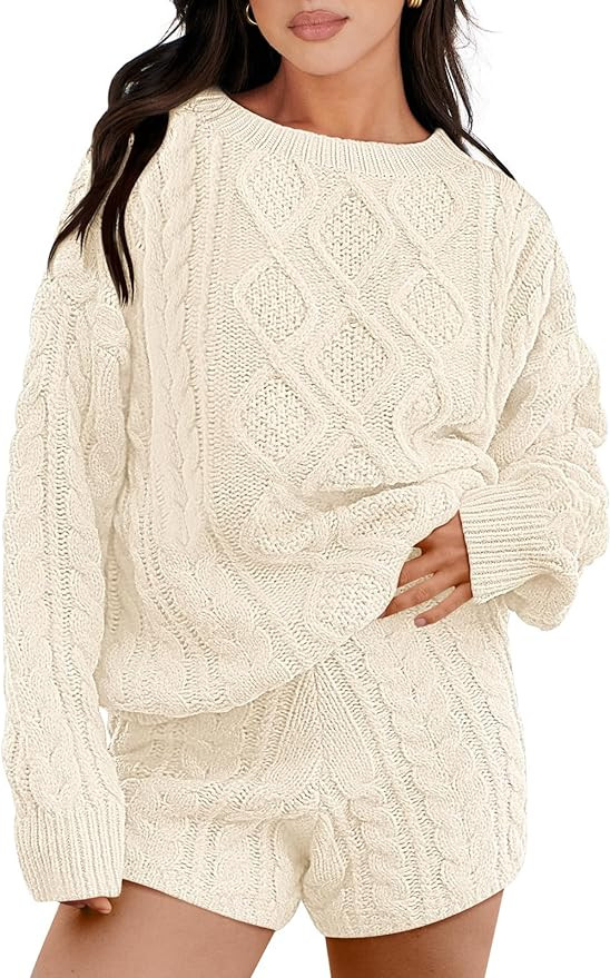 ANRABESS Women 2 Piece Outfits Sweater Lounge Loungewear Sets Fall Cable Knit Oversized Pullover ... | Amazon (US)