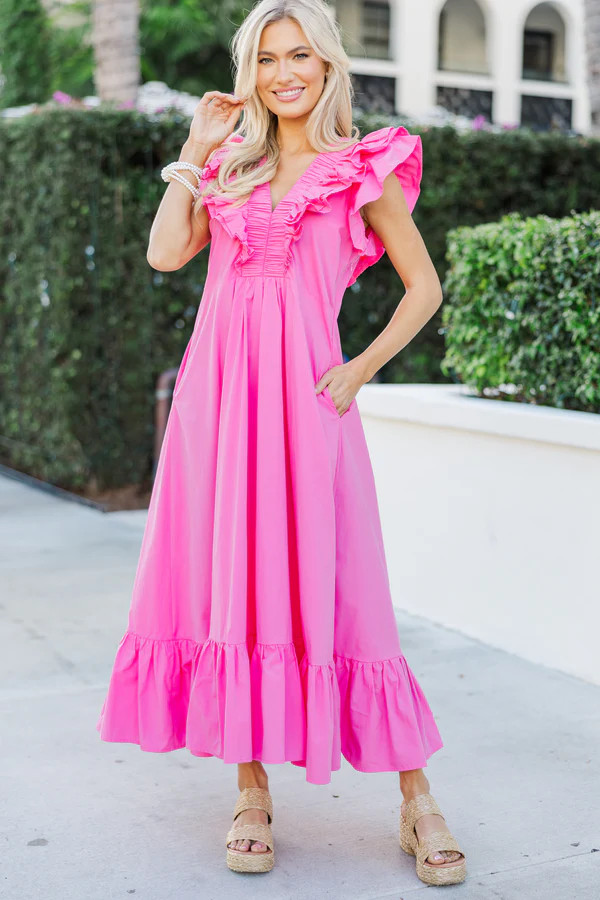 The Creative Pink Ruffled Midi Dress | The Mint Julep Boutique