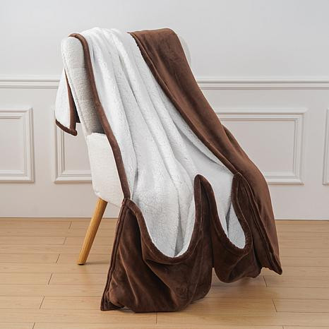 Warm & Cozy Plush and Sherpa 60" x 70" Throw with Foot Pocket | HSN