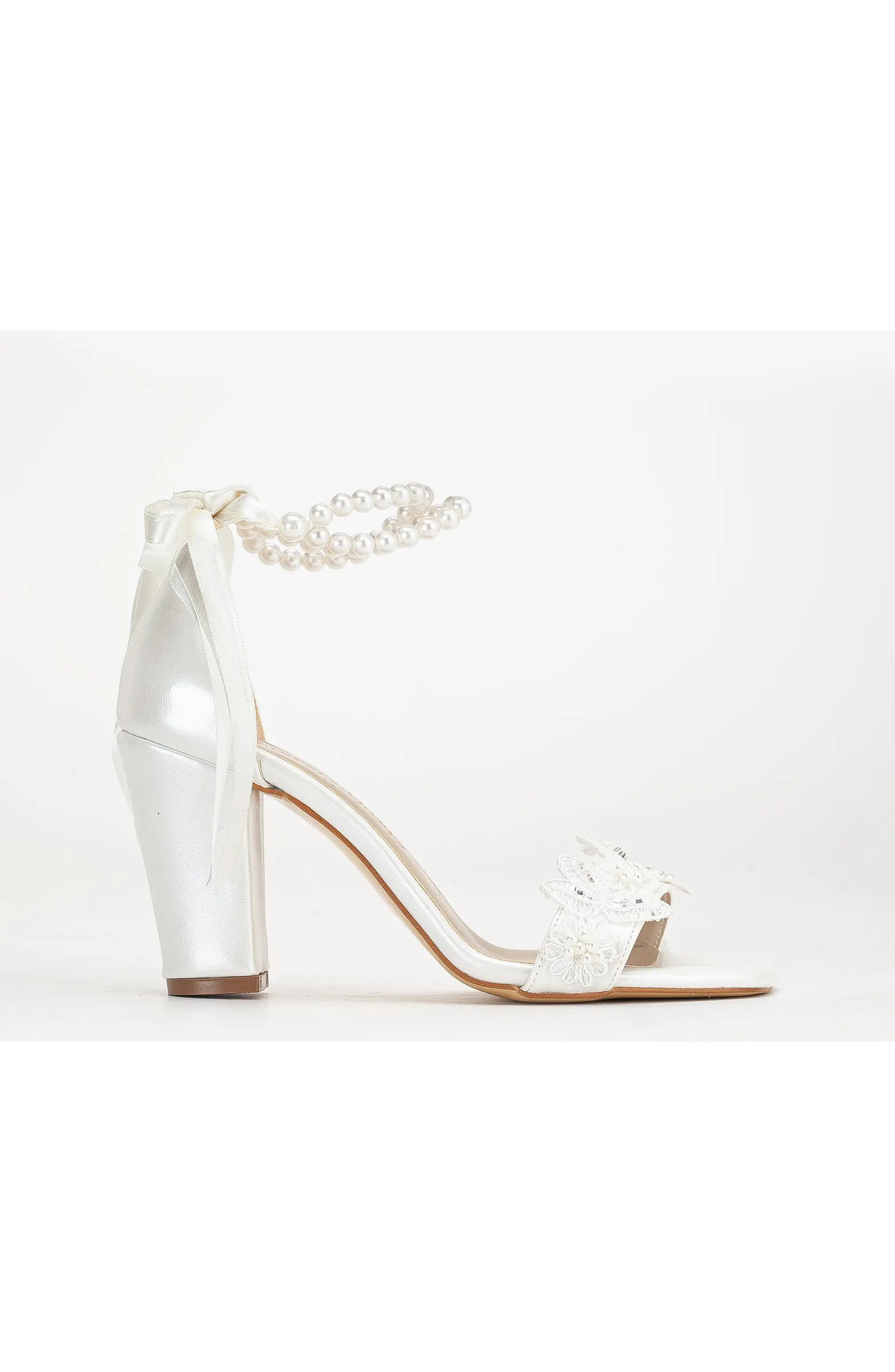Helene Lace Bridal Heeled Sandals with Pearls | Nordstrom