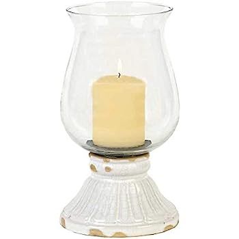 Large Clear Glass Hurricane Candle Holder with Antique White Ceramic Base | Rustic Home Decor Acc... | Amazon (US)