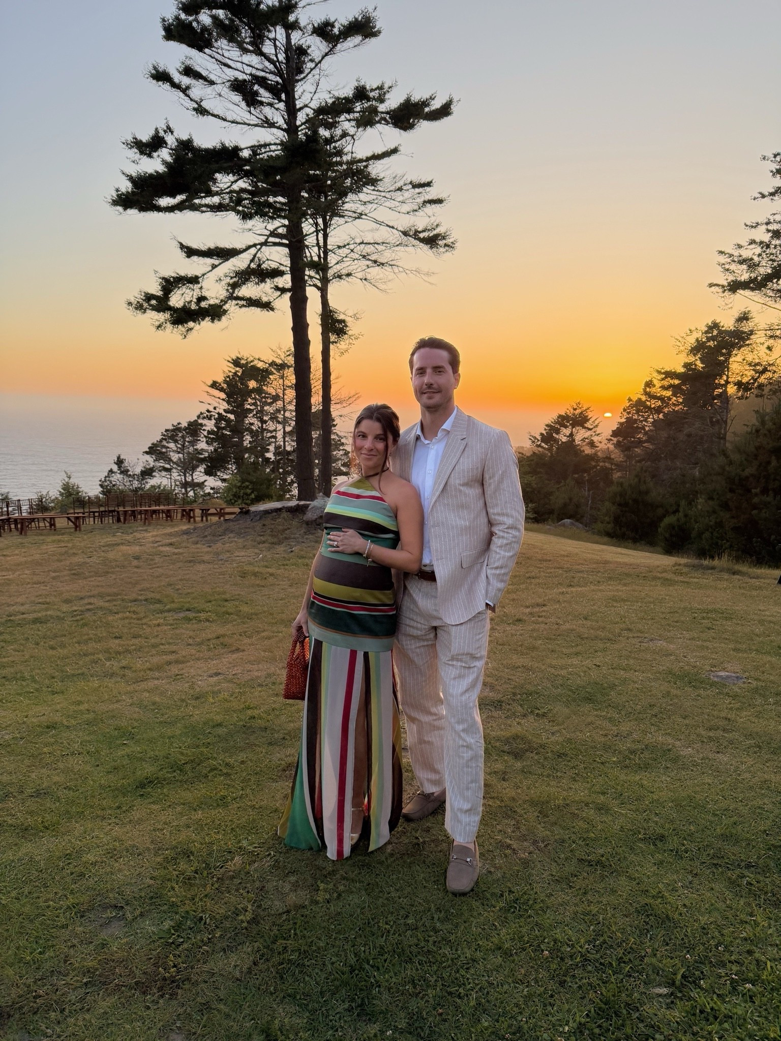 [6/3/26] wedding guests this past weekend in California 💛 Jake’s suit is @abercrombie (currently on sale with code AFLTK) and my dress is Estella Halter High Slit Maxi Dress from @Shopbop | unfortunately sold out but linking  the set that’s available! I am wearing a size medium

#LTKPetite #LTKWedding #LTKxAbercrombie