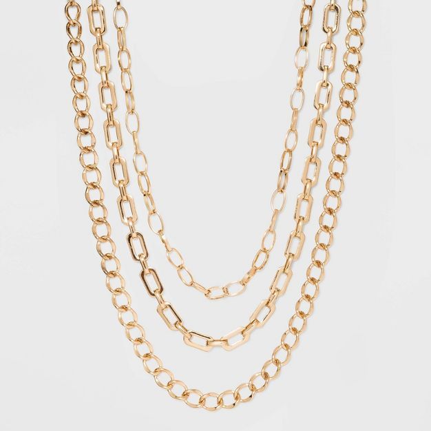 Three Piece Metal Chain Link Necklace - A New Day&#8482; Gold | Target