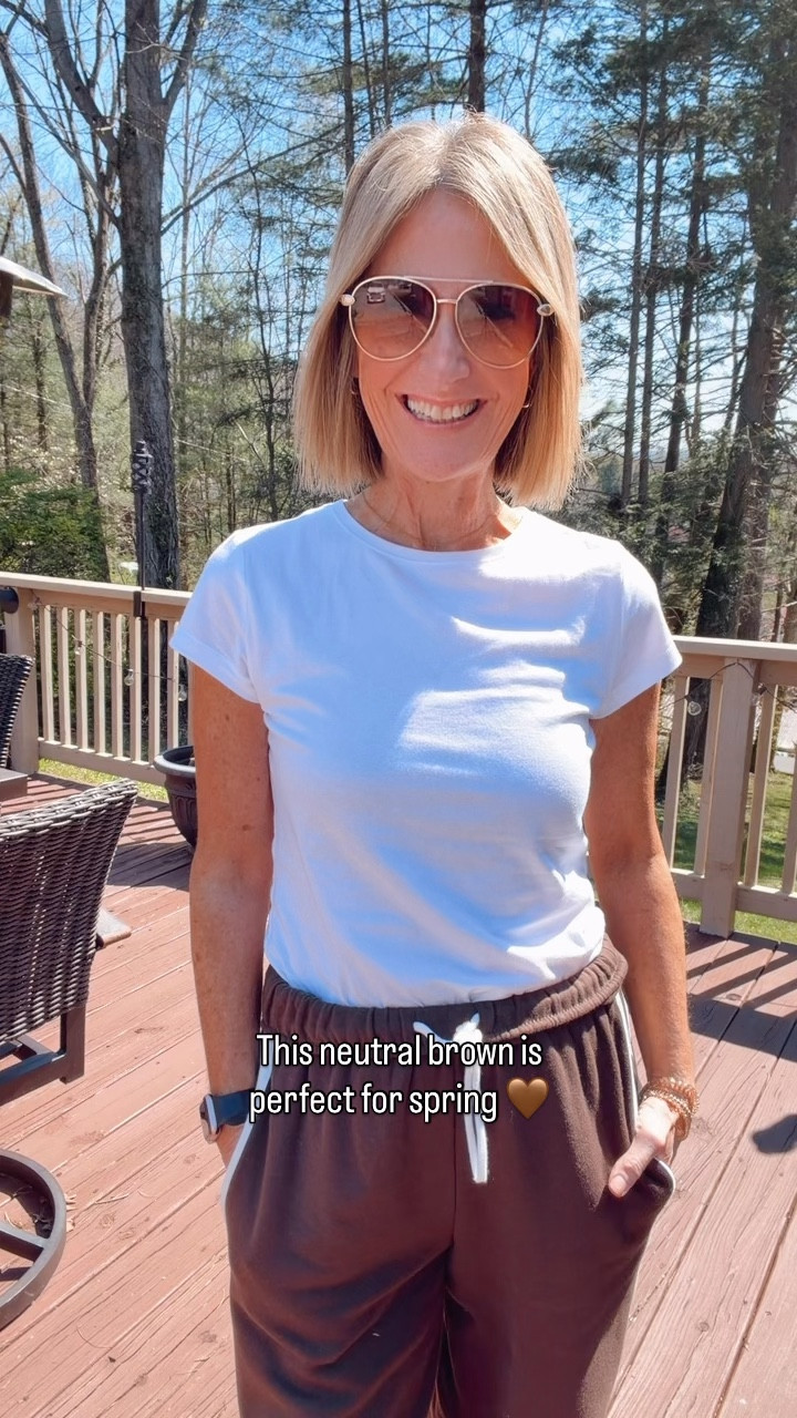 Always love a cute pair of track pants for a comfy casual day. The brown color is such a pretty neutral for spring and so easy to style. 

#LTKPetite #LTKootd #LTKgrwm