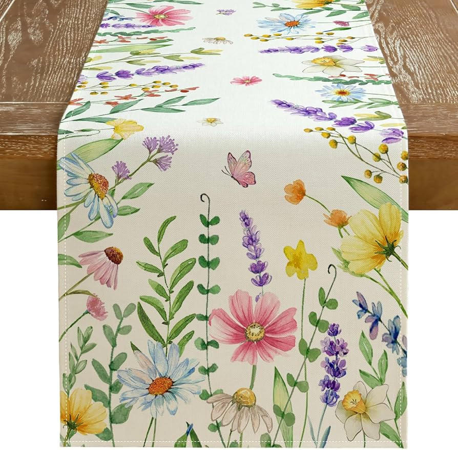 GEEORY Spring Table Runner 13 x 72 Inch, Floral Wildflowers Decorative Rustic Farmhouse Table Dec... | Amazon (US)