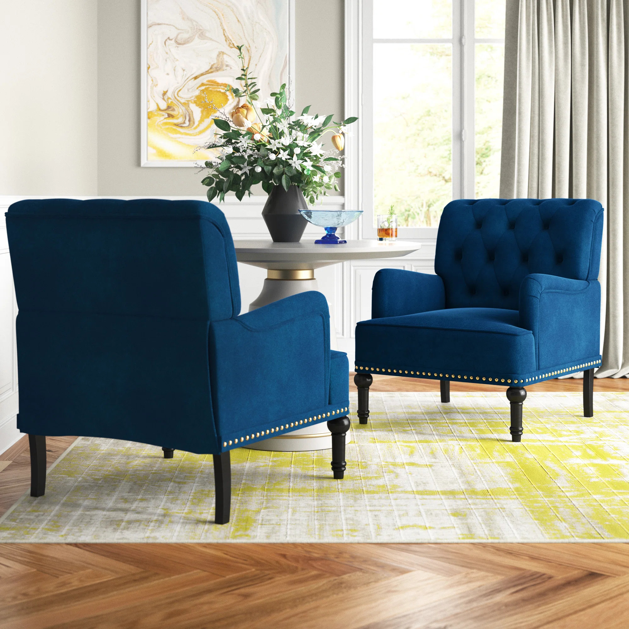 Jakub 28.5" W Velvet Tufted Polyester Armchair with Nailhead Trim Set Of 2 (Set of 2) | Wayfair North America