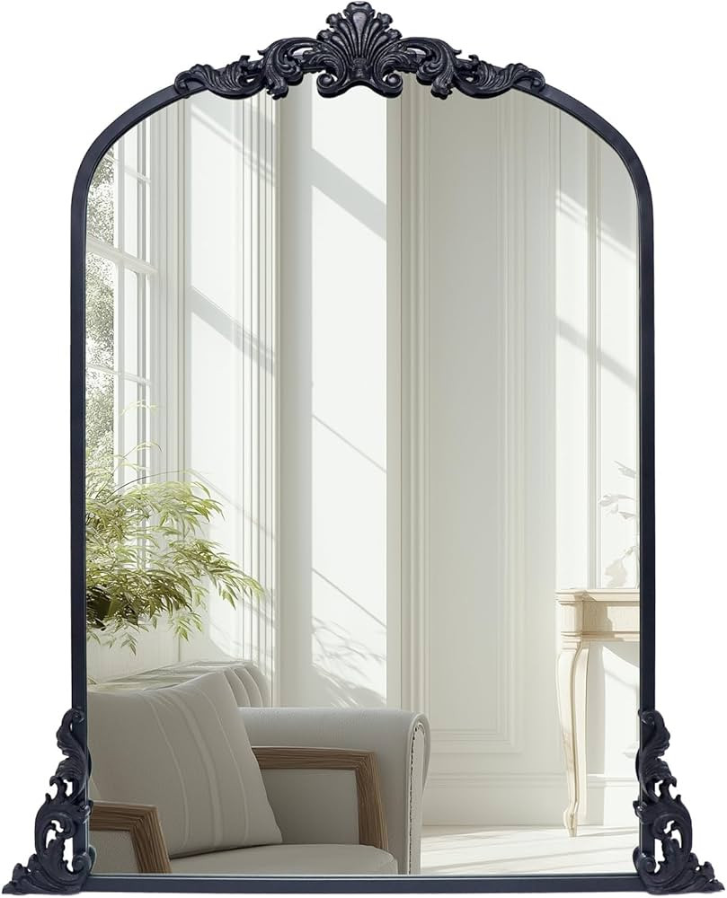 Growsun Black Arched Mirror, 24x36 inch Antique Baroque Wall Mirror Decor, Traditional Ornate Mir... | Amazon (US)