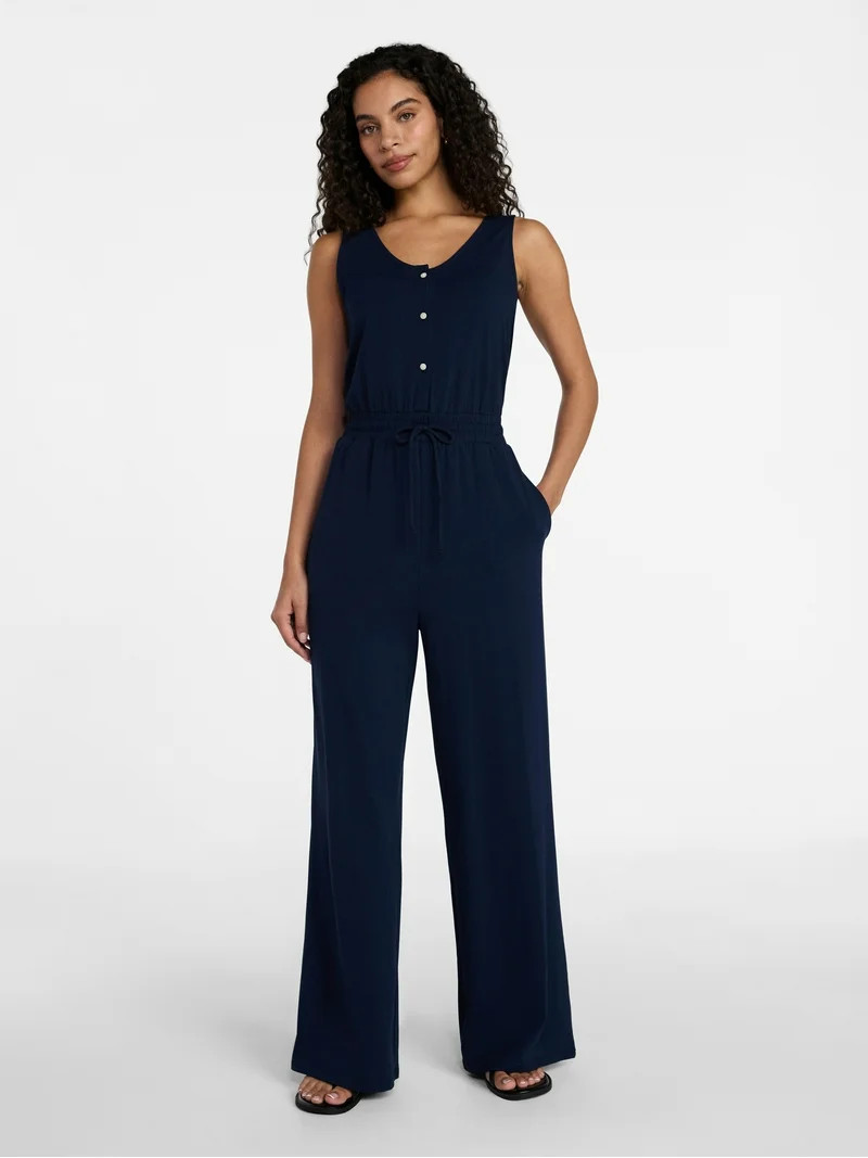 Time and Tru Women's Sleeveless Button Front Jumpsuit, Sizes XS-XXXL | Walmart (US)