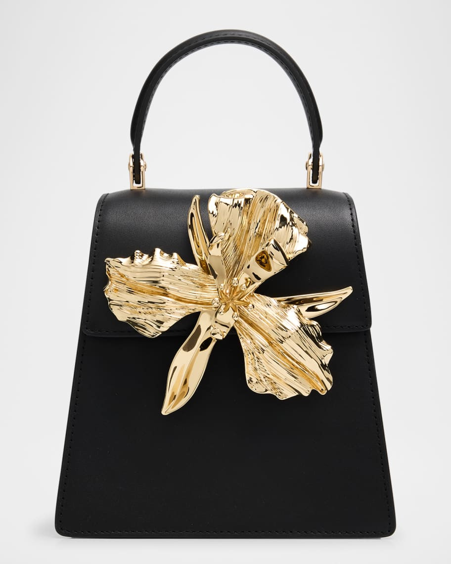 Cult Gaia Emilia Flower-Embellished Leather Top-Handle Bag | Neiman Marcus