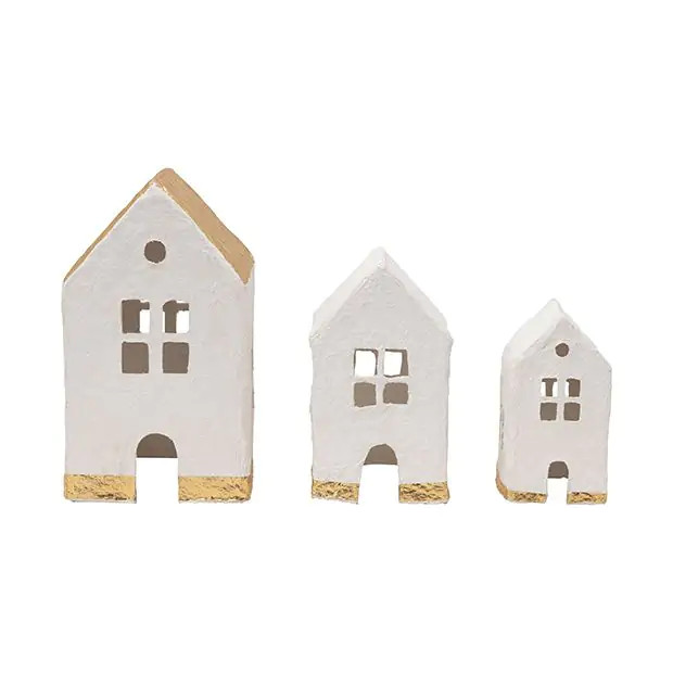 Paper Mache Village Houses Set of 3 | Antique Farm House